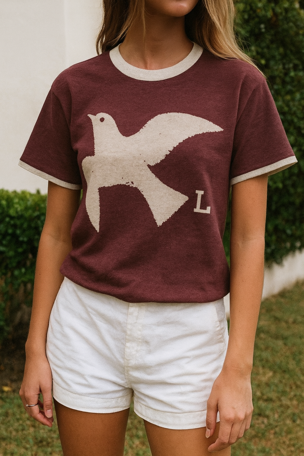 Burgundy - Woven Dove (Knitted T-Shirt/Unisex)